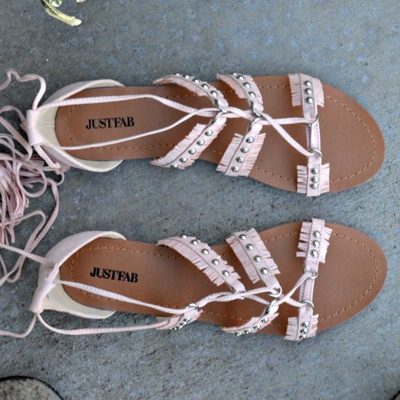 Lace Up Strappy Cut Out Fringe Boho Flat Sandals - Picture 4 of 6